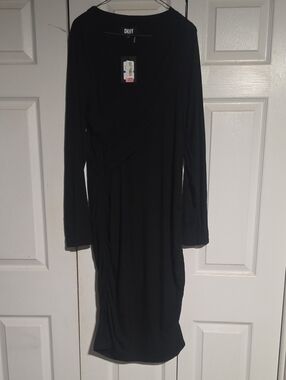 DKNY Black Long-Sleeve Ruched Wrap Dress